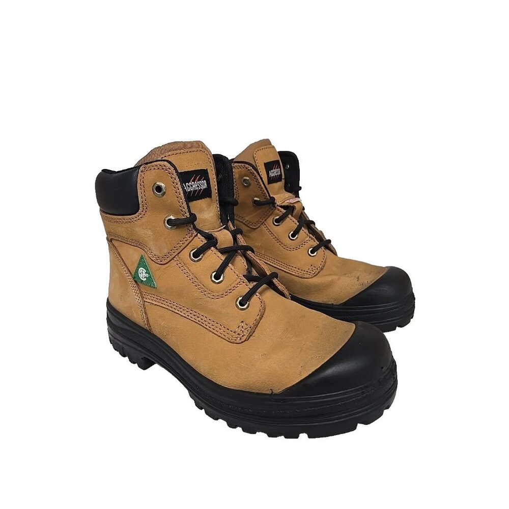 Aggressor Mens 6" Lynx II Steel Toe Steel Plate Work Boots 6500 Wheat Size 7.5M